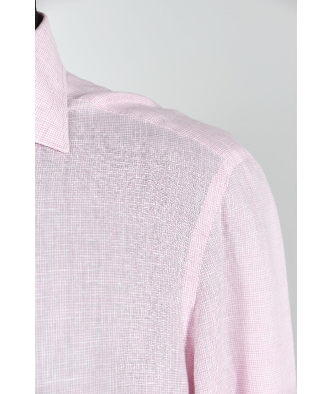 KITON Розовая льняная классическая рубашка, фото 4