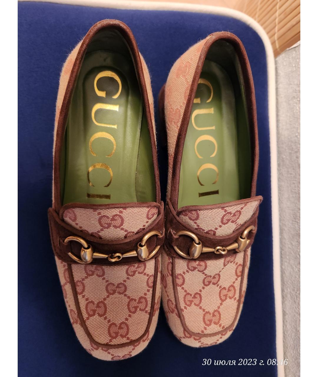 GUCCI Бежевые кожаные кроссовки, фото 3