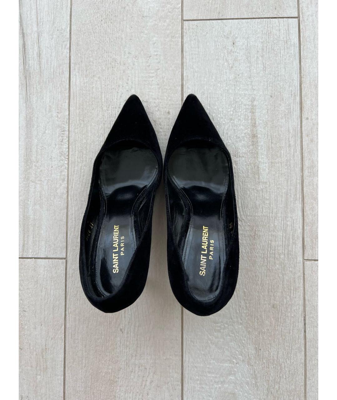 SAINT LAURENT Черные бархатные туфли, фото 3