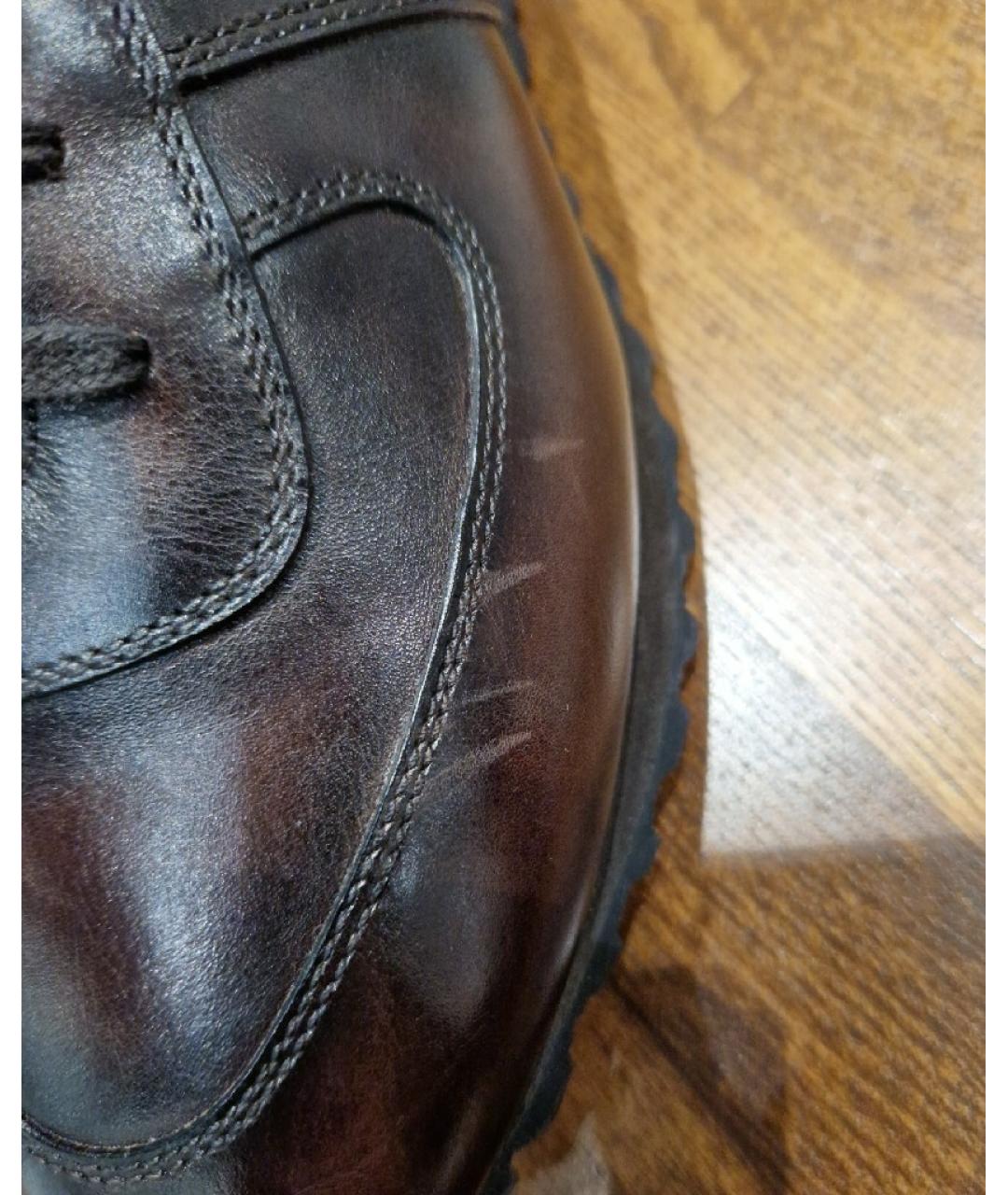 RALPH LAUREN PURPLE LABEL Коричневые кожаные низкие кроссовки / кеды, фото 9