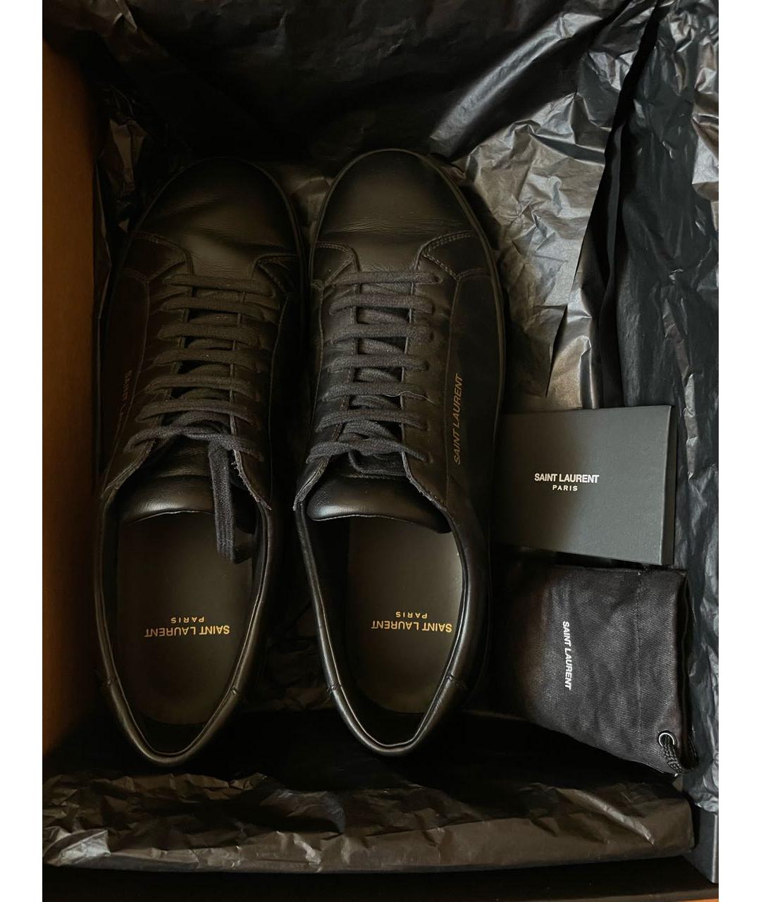 SAINT LAURENT Черные кожаные низкие кроссовки / кеды, фото 4
