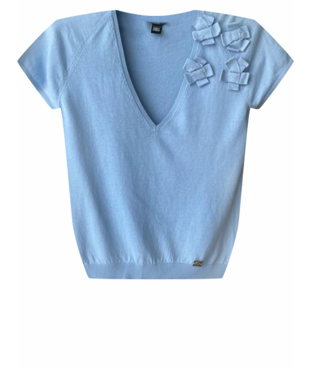 CAVALLI CLASS Голубой хлопко-эластановый джемпер / свитер, фото 1
