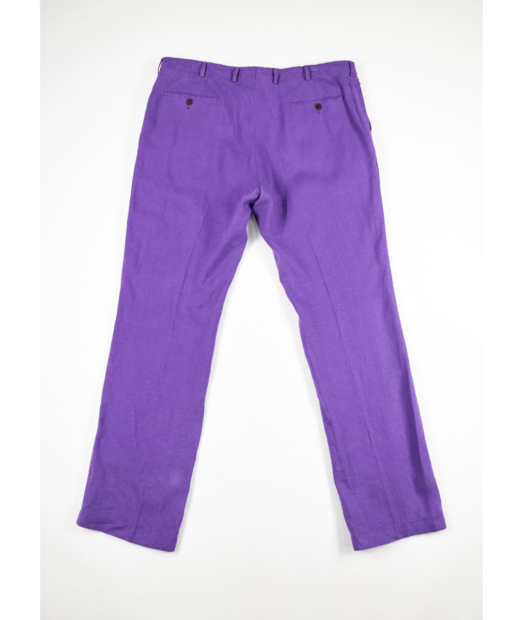 RALPH LAUREN PURPLE LABEL Фиолетовые льняные повседневные брюки, фото 2