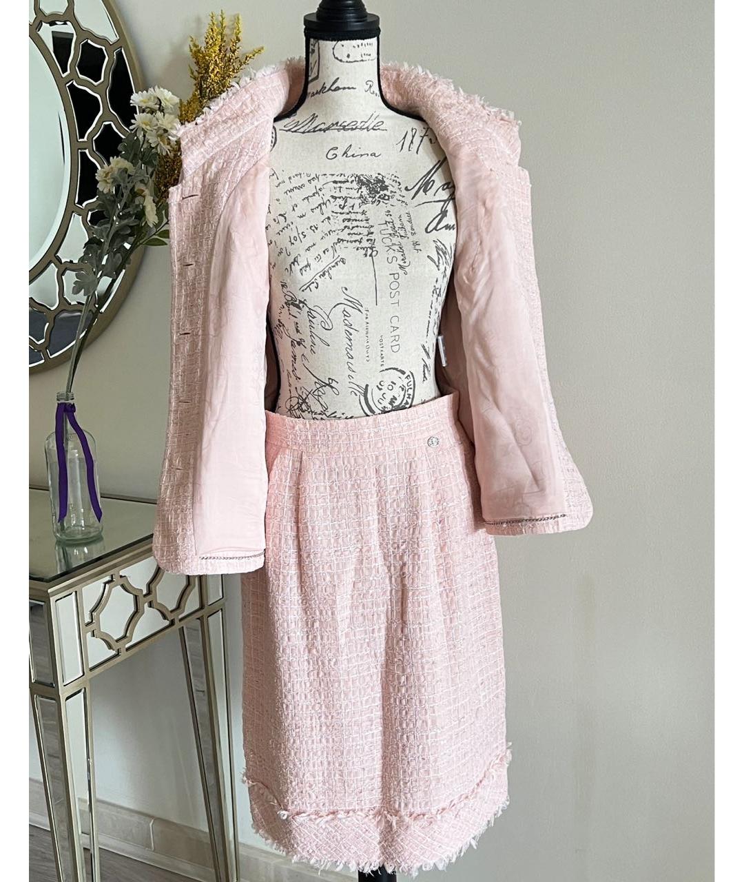 CHANEL PRE-OWNED Розовый твидовый костюм с юбками, фото 8