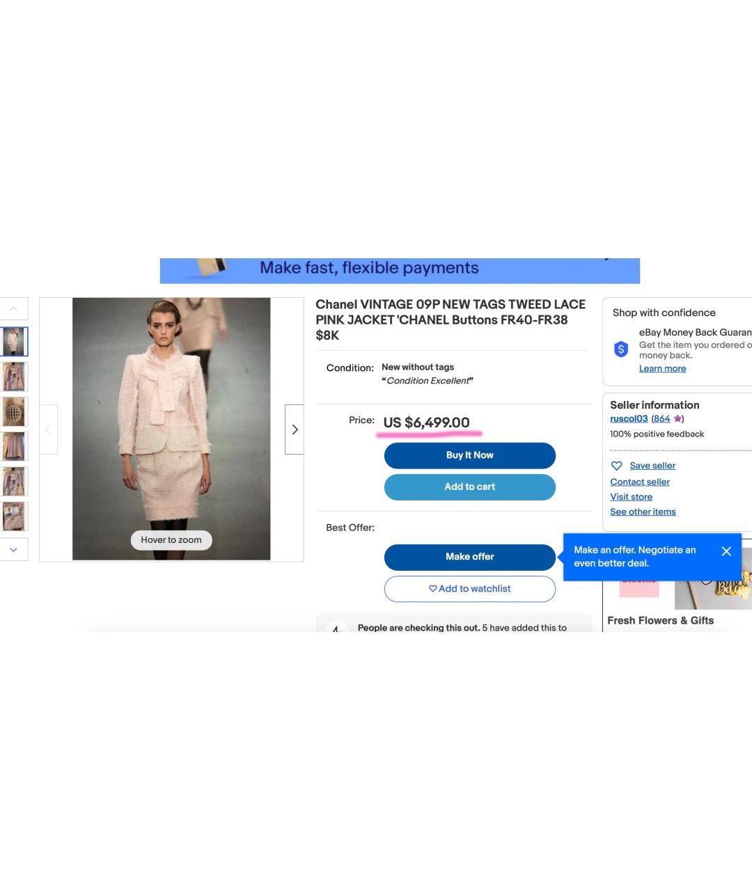CHANEL PRE-OWNED Розовый твидовый костюм с юбками, фото 3