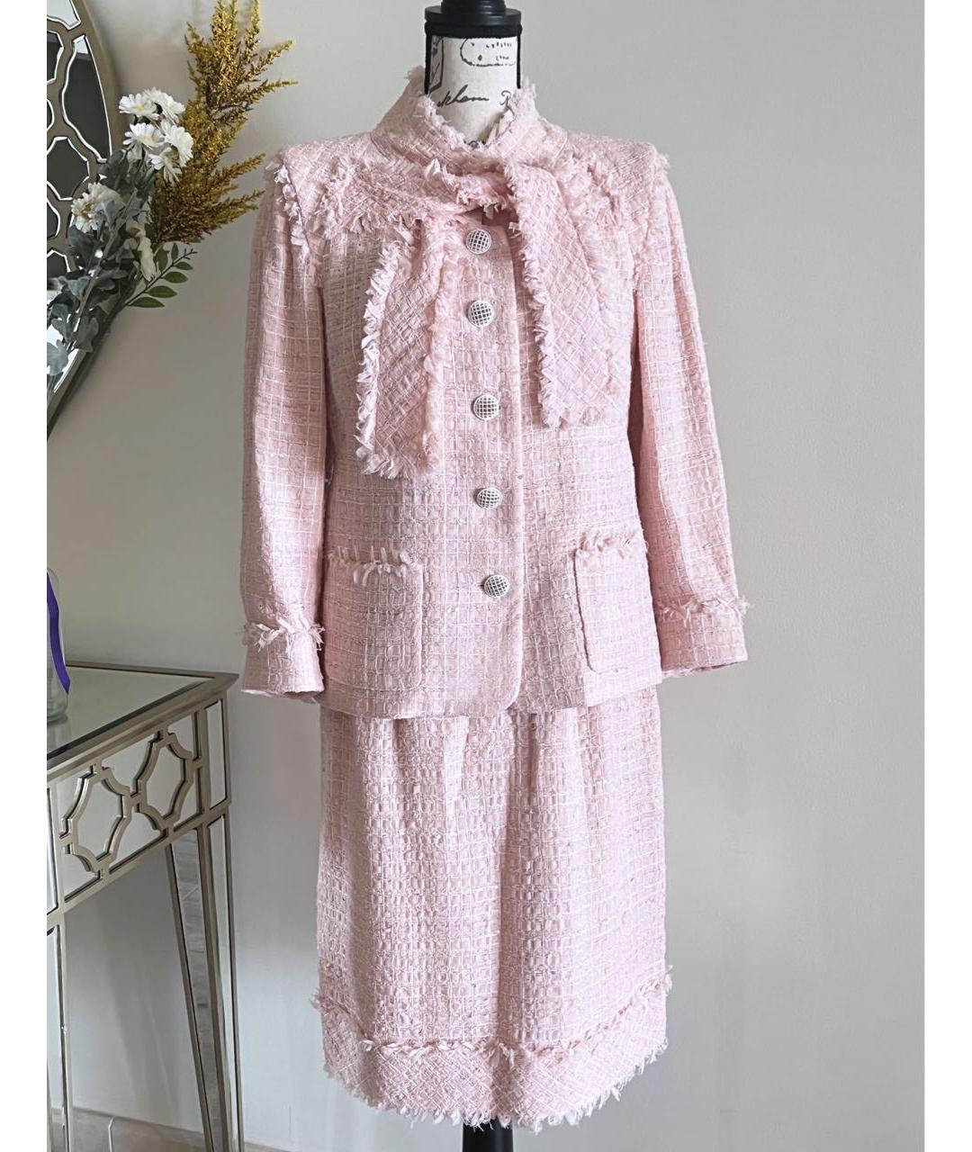 CHANEL PRE-OWNED Розовый твидовый костюм с юбками, фото 4
