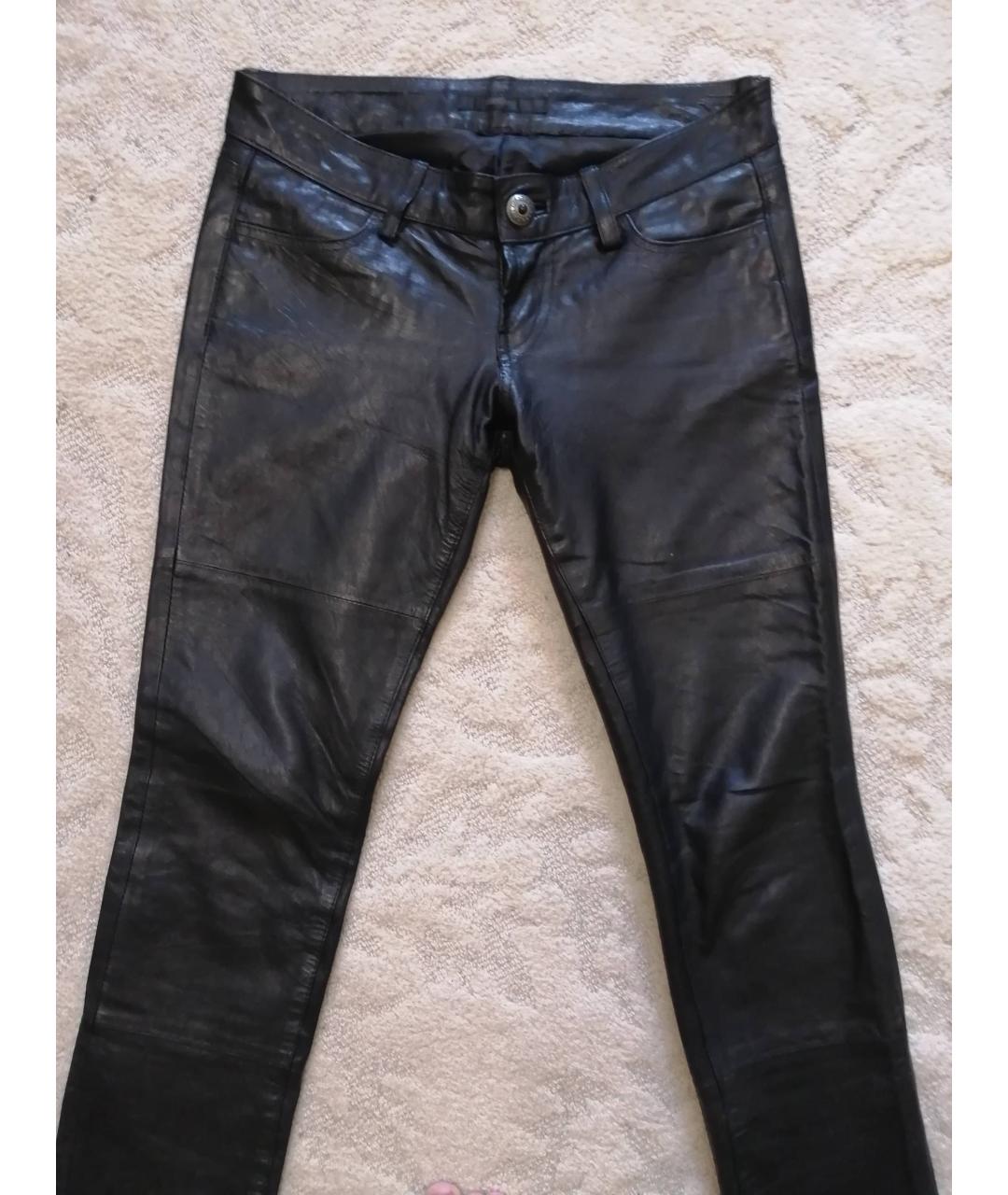MOUSSY Черные кожаные прямые брюки, фото 6