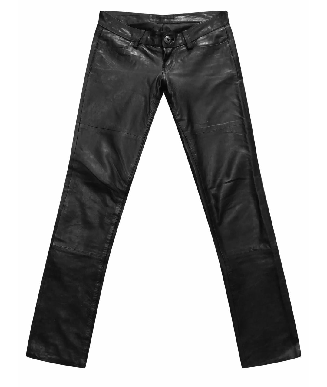 MOUSSY Черные кожаные прямые брюки, фото 1