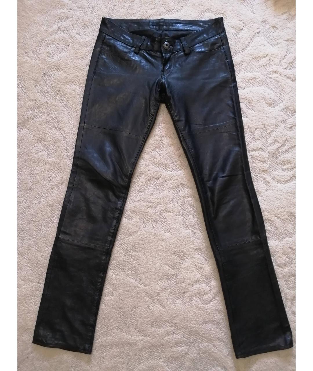 MOUSSY Черные кожаные прямые брюки, фото 10