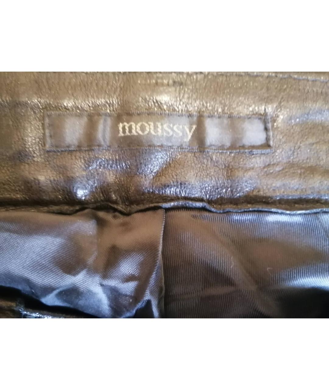 MOUSSY Черные кожаные прямые брюки, фото 3