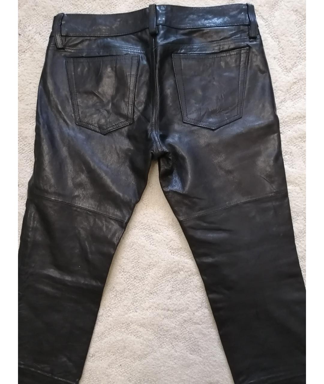 MOUSSY Черные кожаные прямые брюки, фото 4