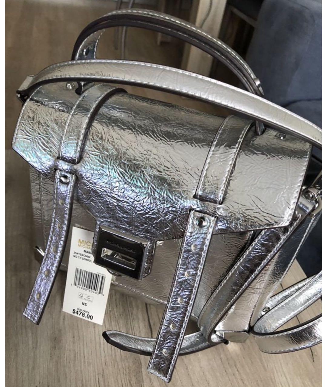 MICHAEL KORS Серебряная кожаная сумка с короткими ручками, фото 5