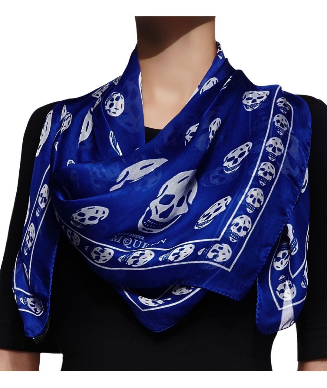 ALEXANDER MCQUEEN Темно-синий шелковый платок, фото 3