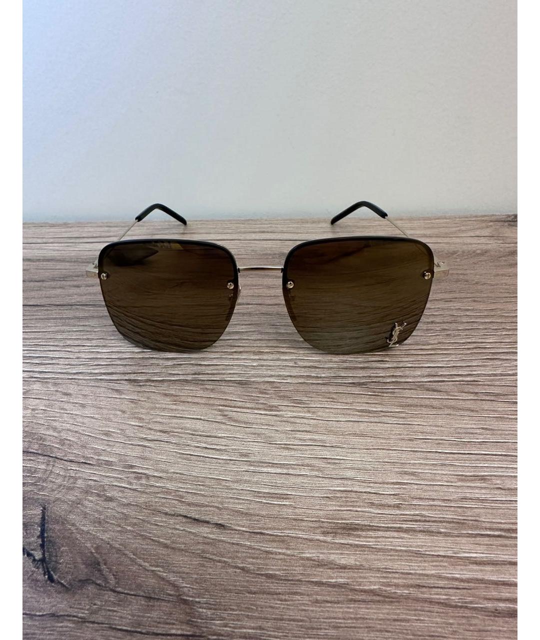 SAINT LAURENT Золотые металлические солнцезащитные очки, фото 7