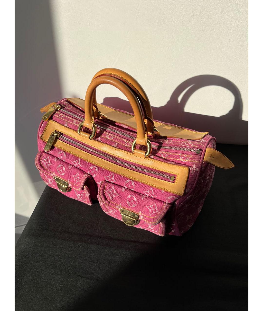 LOUIS VUITTON Розовая деним сумка с короткими ручками, фото 3