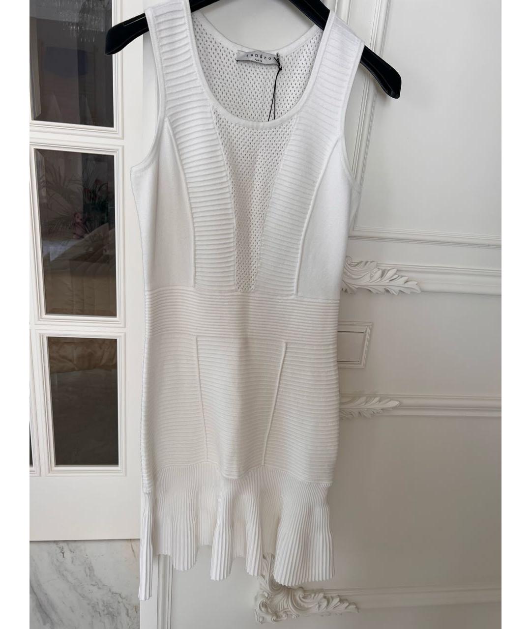 SANDRO Белое хлопко-эластановое повседневное платье, фото 4