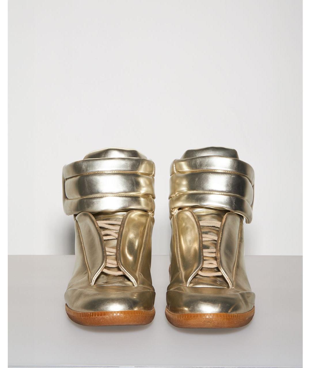MAISON MARGIELA Золотые кожаные высокие кроссовки / кеды, фото 2