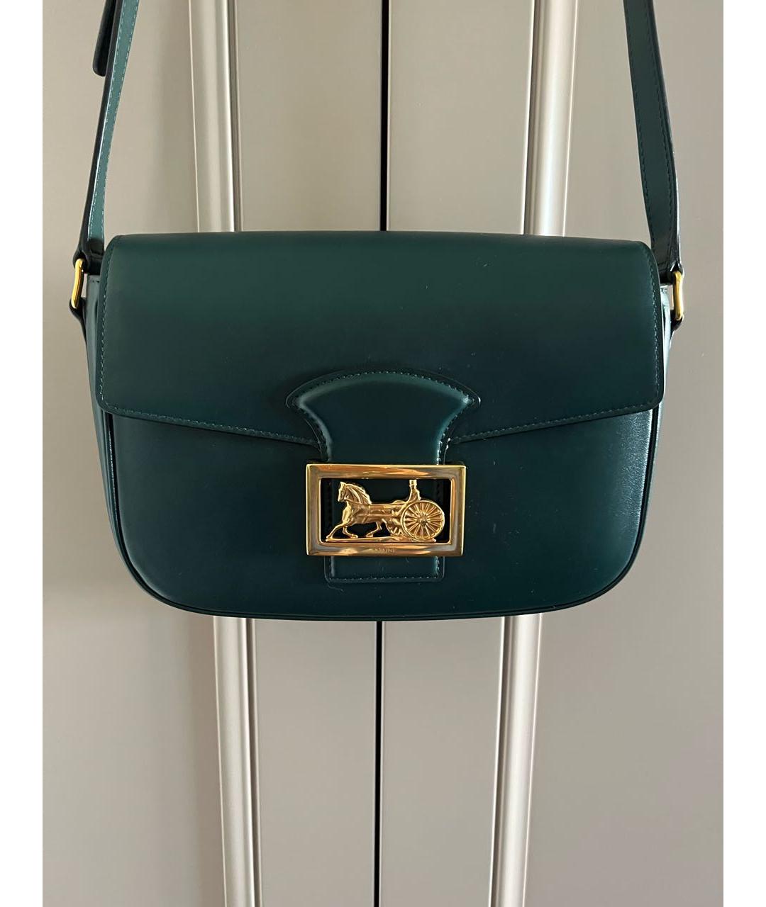 CELINE PRE-OWNED Зеленая кожаная сумка через плечо, фото 4