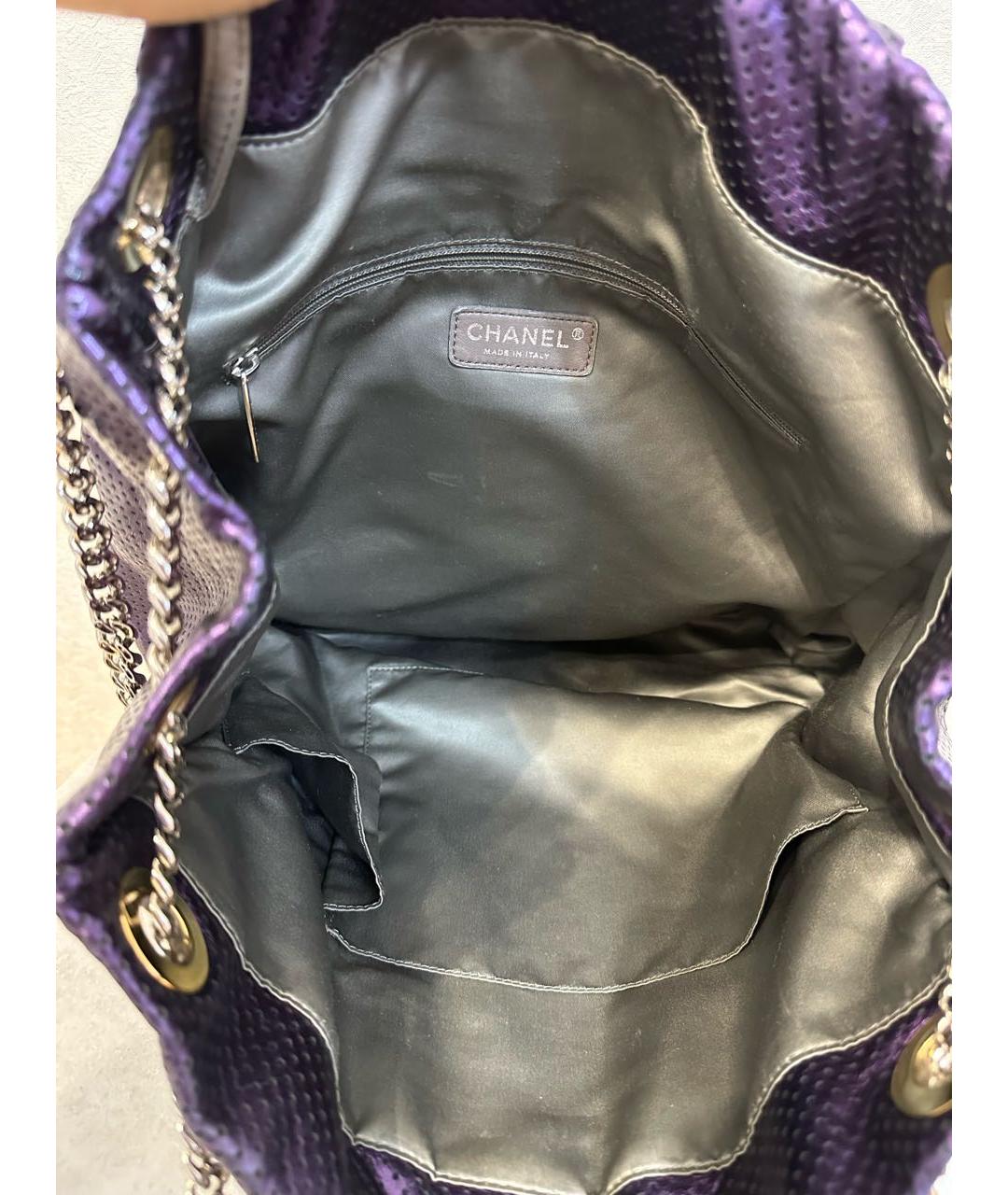 CHANEL PRE-OWNED Фиолетовая кожаная сумка тоут, фото 7