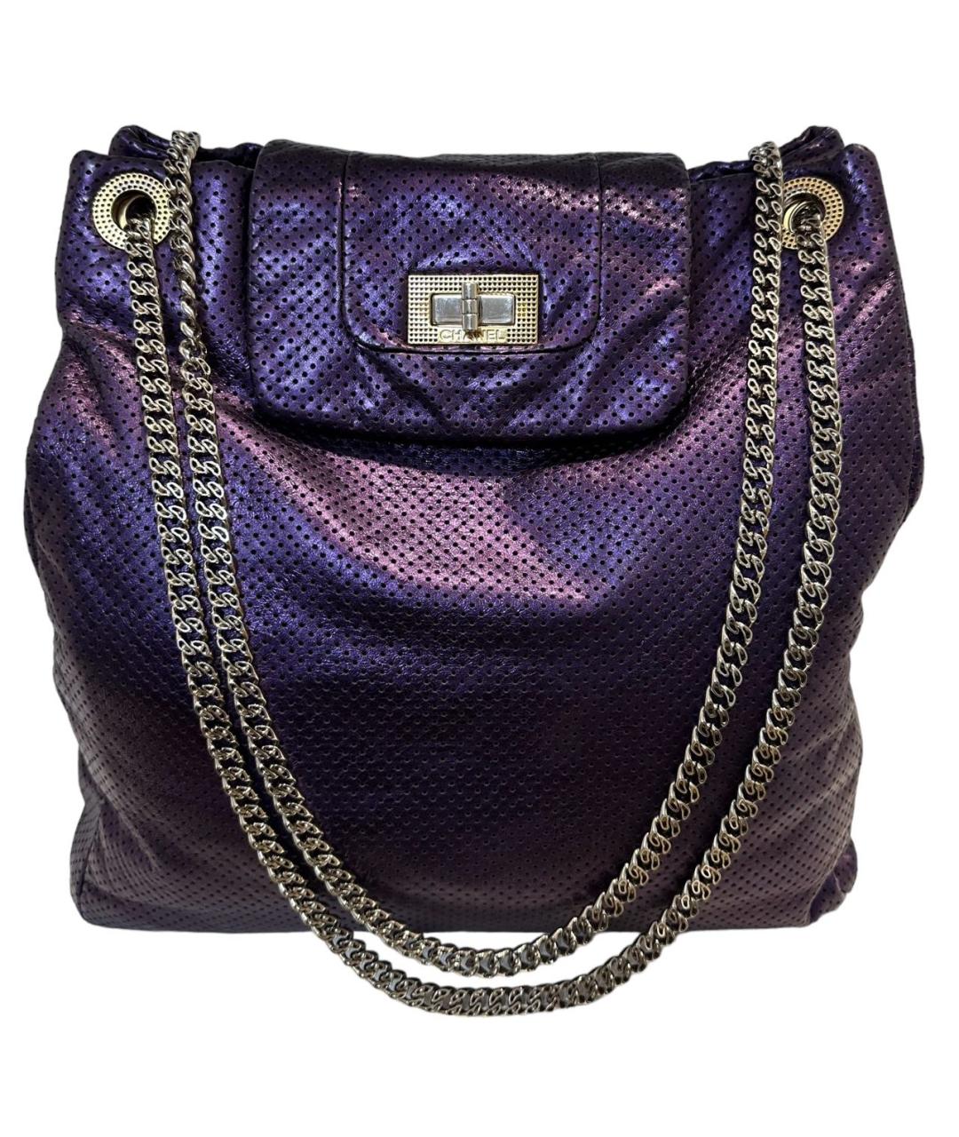 CHANEL PRE-OWNED Фиолетовая кожаная сумка тоут, фото 9