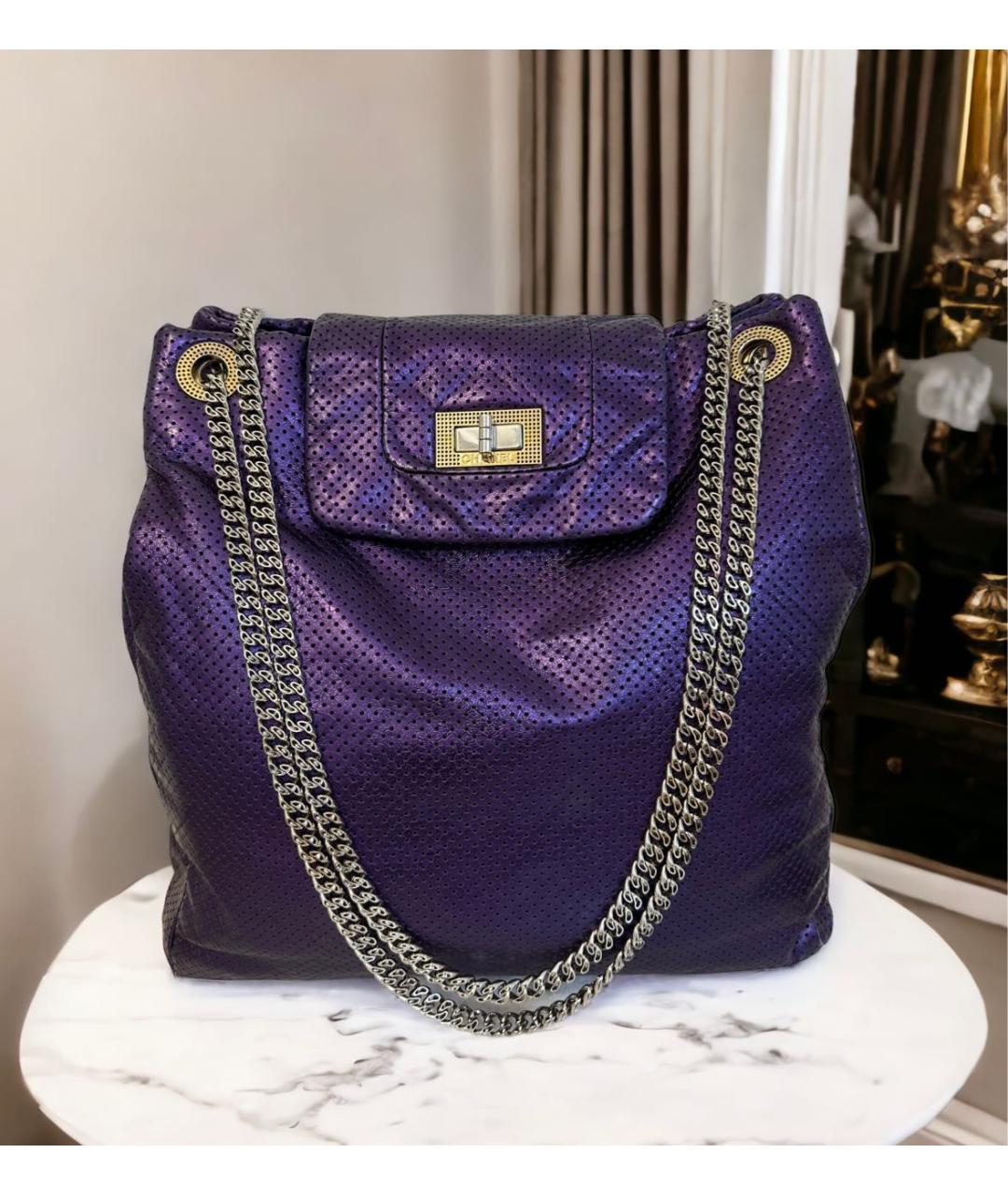 CHANEL PRE-OWNED Фиолетовая кожаная сумка тоут, фото 2