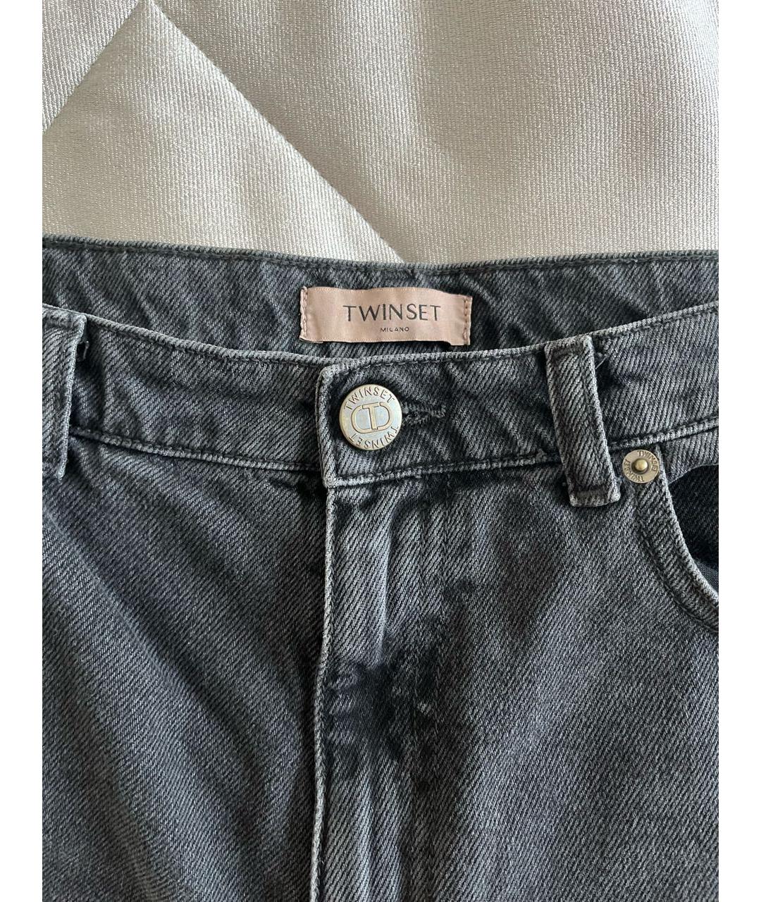 TWIN-SET Антрацитовые хлопко-полиэстеровые прямые джинсы, фото 3