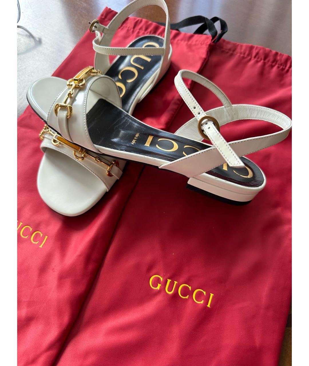 GUCCI Бежевые кожаные сандалии, фото 4