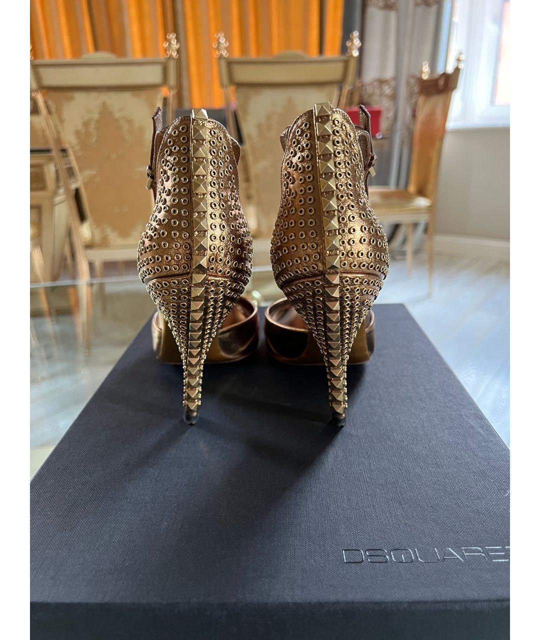 GUCCI Золотые кожаные босоножки, фото 4