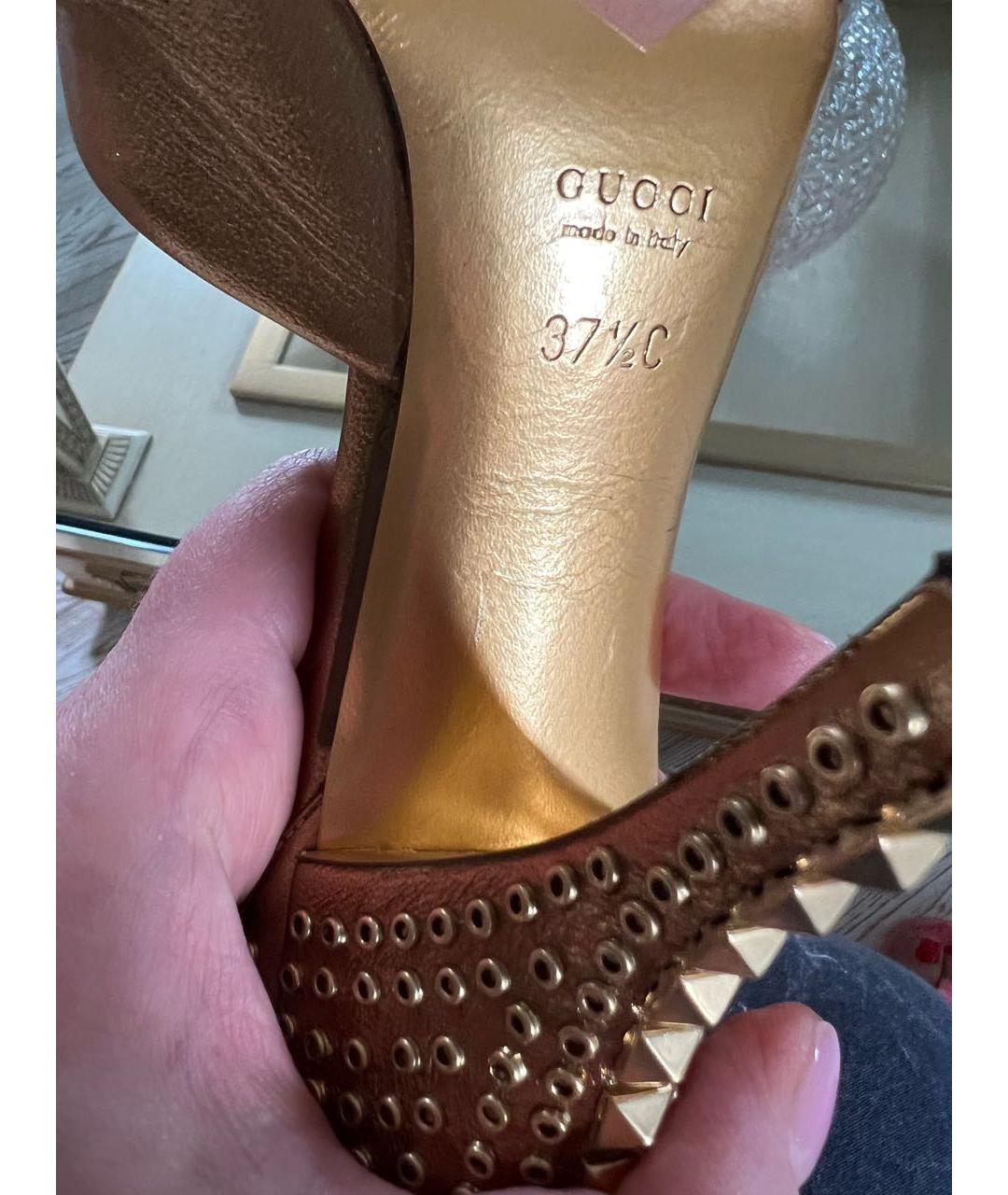 GUCCI Золотые кожаные босоножки, фото 5