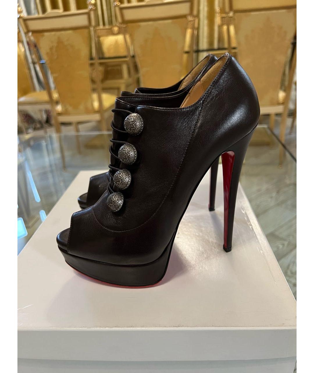 CHRISTIAN LOUBOUTIN Коричневые кожаные ботильоны, фото 6