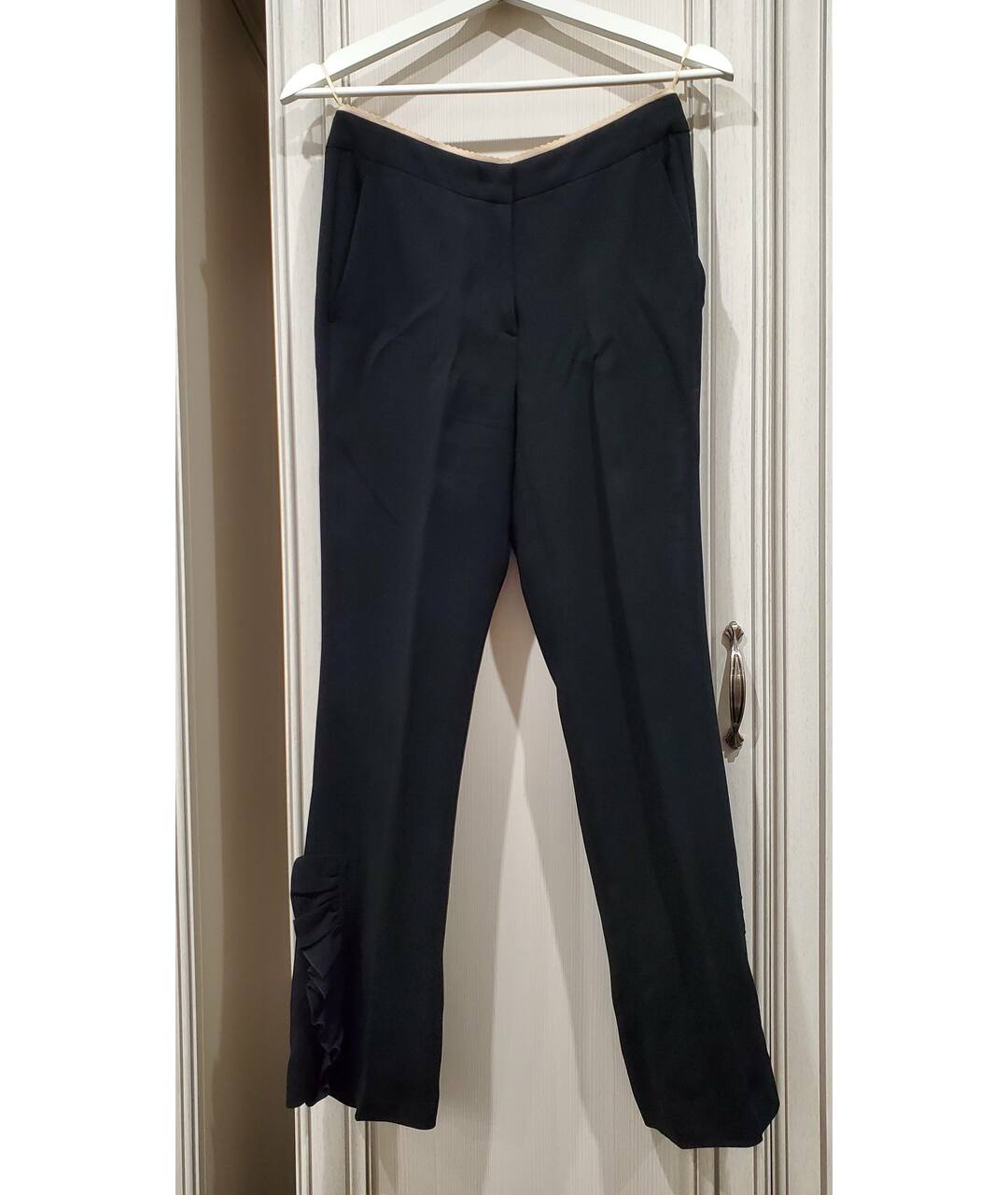 NO. 21 Черные полиамидовые прямые брюки, фото 4