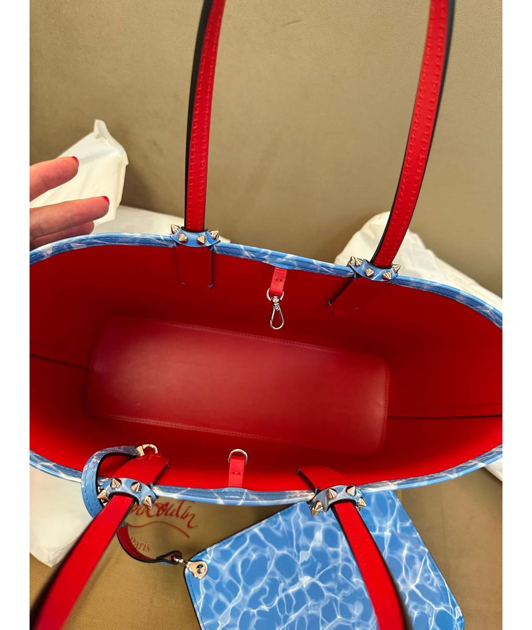 CHRISTIAN LOUBOUTIN Голубая кожаная сумка тоут, фото 6