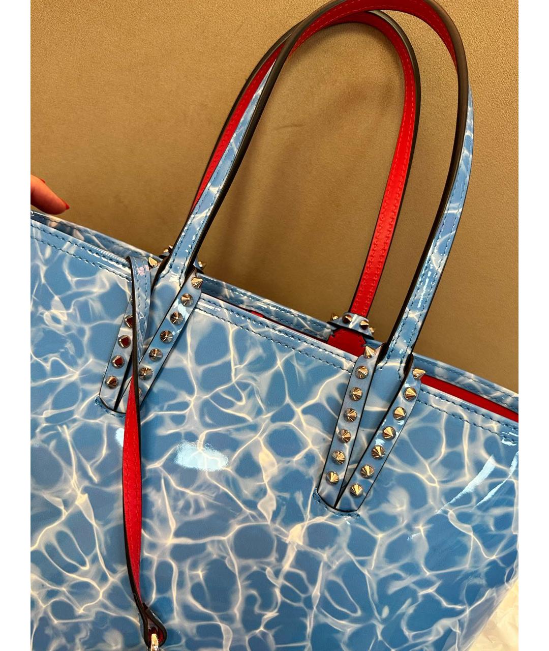 CHRISTIAN LOUBOUTIN Голубая кожаная сумка тоут, фото 8