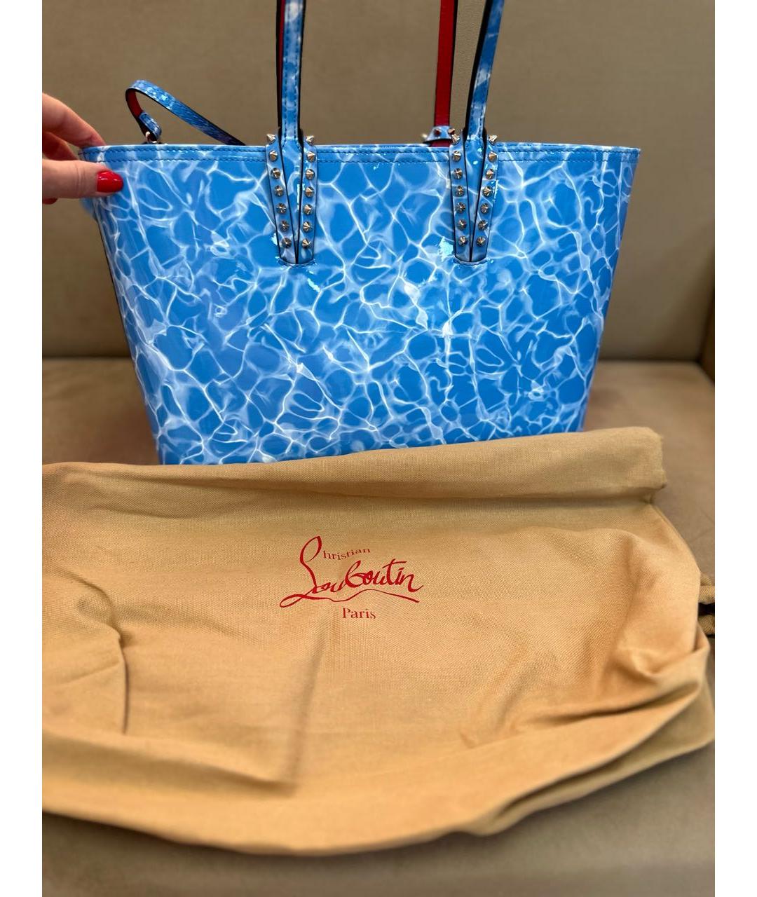 CHRISTIAN LOUBOUTIN Голубая кожаная сумка тоут, фото 7