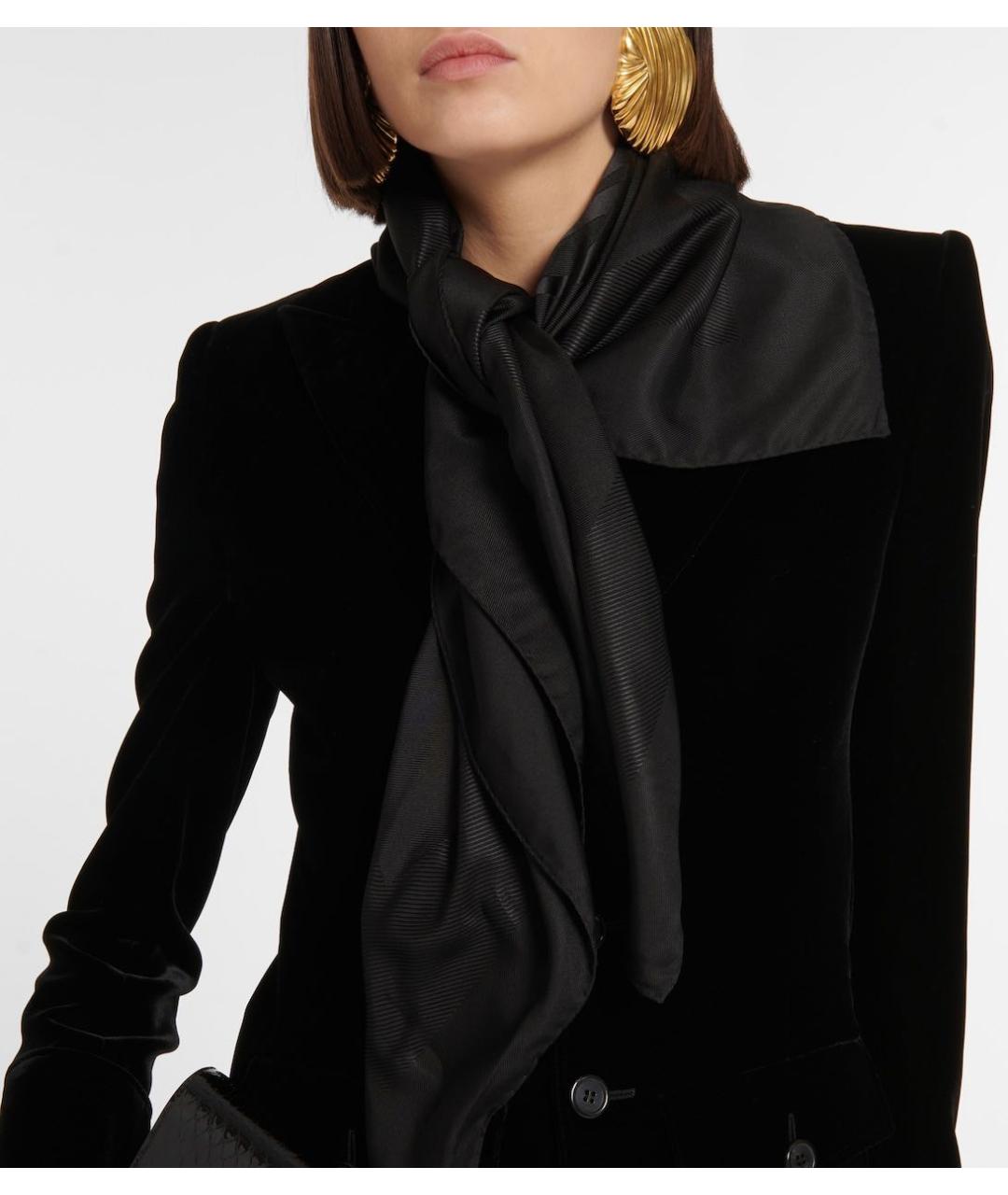 SAINT LAURENT Черный шелковый платок, фото 2