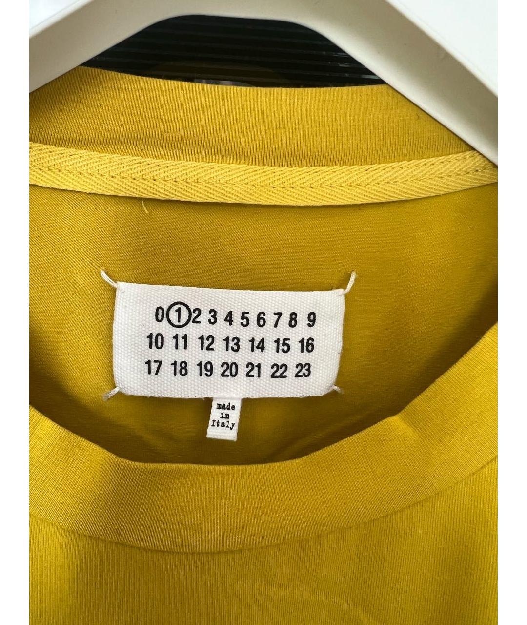 MAISON MARGIELA Горчичная хлопковая футболка, фото 4