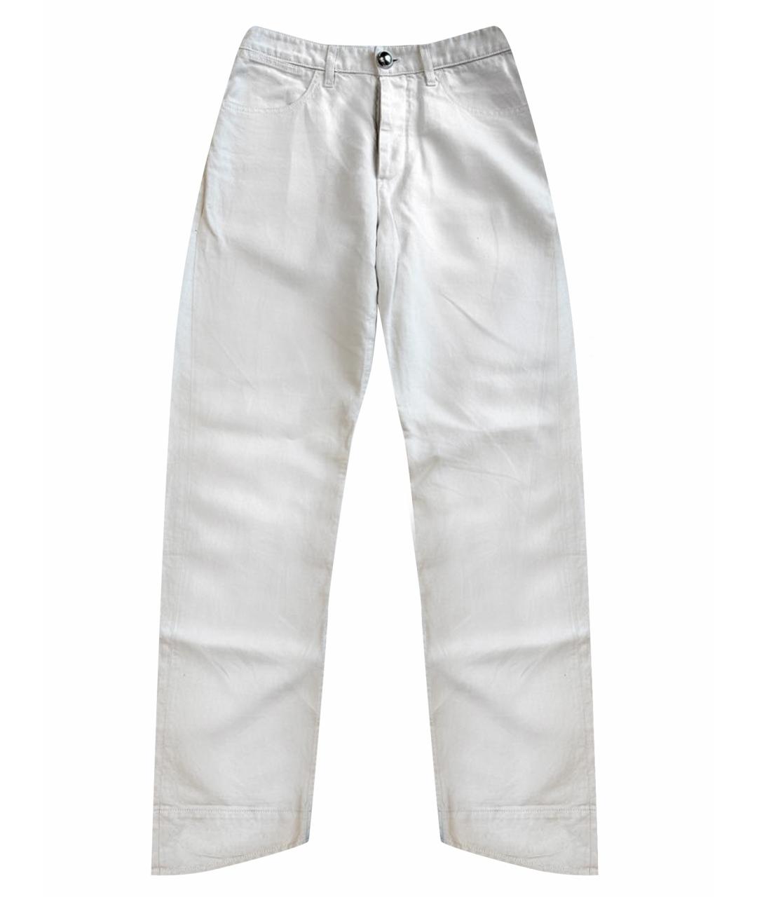 JIL SANDER Белые хлопко-леновые прямые джинсы, фото 1