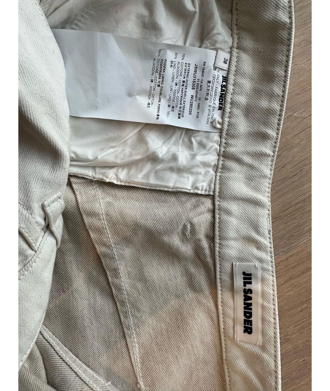 JIL SANDER Белые хлопко-леновые прямые джинсы, фото 4