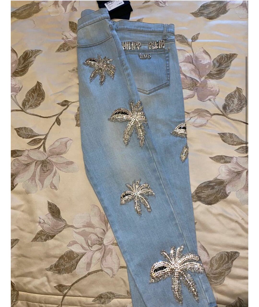 PHILIPP PLEIN Голубые хлопковые прямые джинсы, фото 4