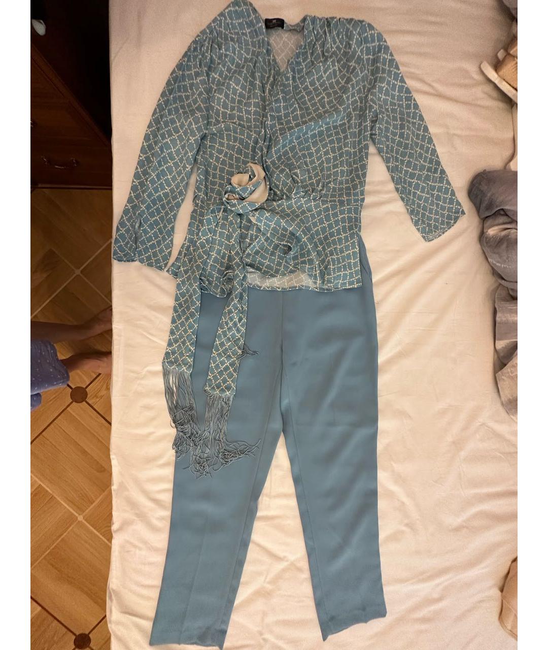 ELISABETTA FRANCHI Бирюзовый полиэстеровый костюм с брюками, фото 9