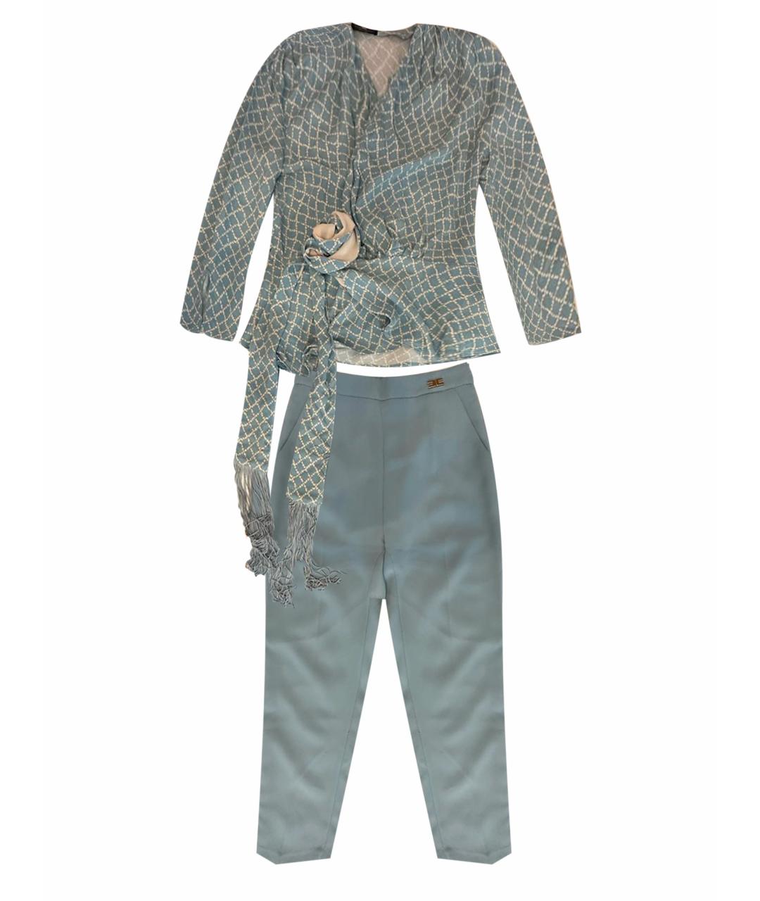 ELISABETTA FRANCHI Бирюзовый полиэстеровый костюм с брюками, фото 1
