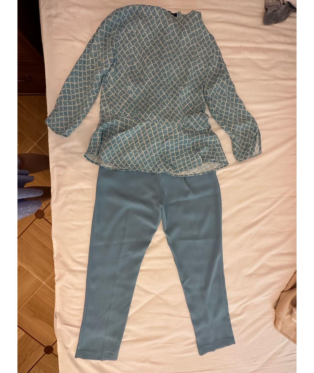 ELISABETTA FRANCHI Бирюзовый полиэстеровый костюм с брюками, фото 4