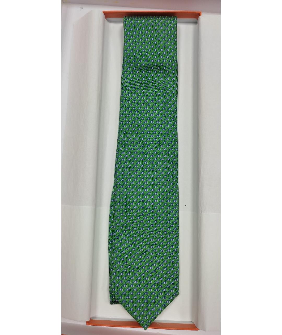 HERMES Зеленый шелковый галстук, фото 4