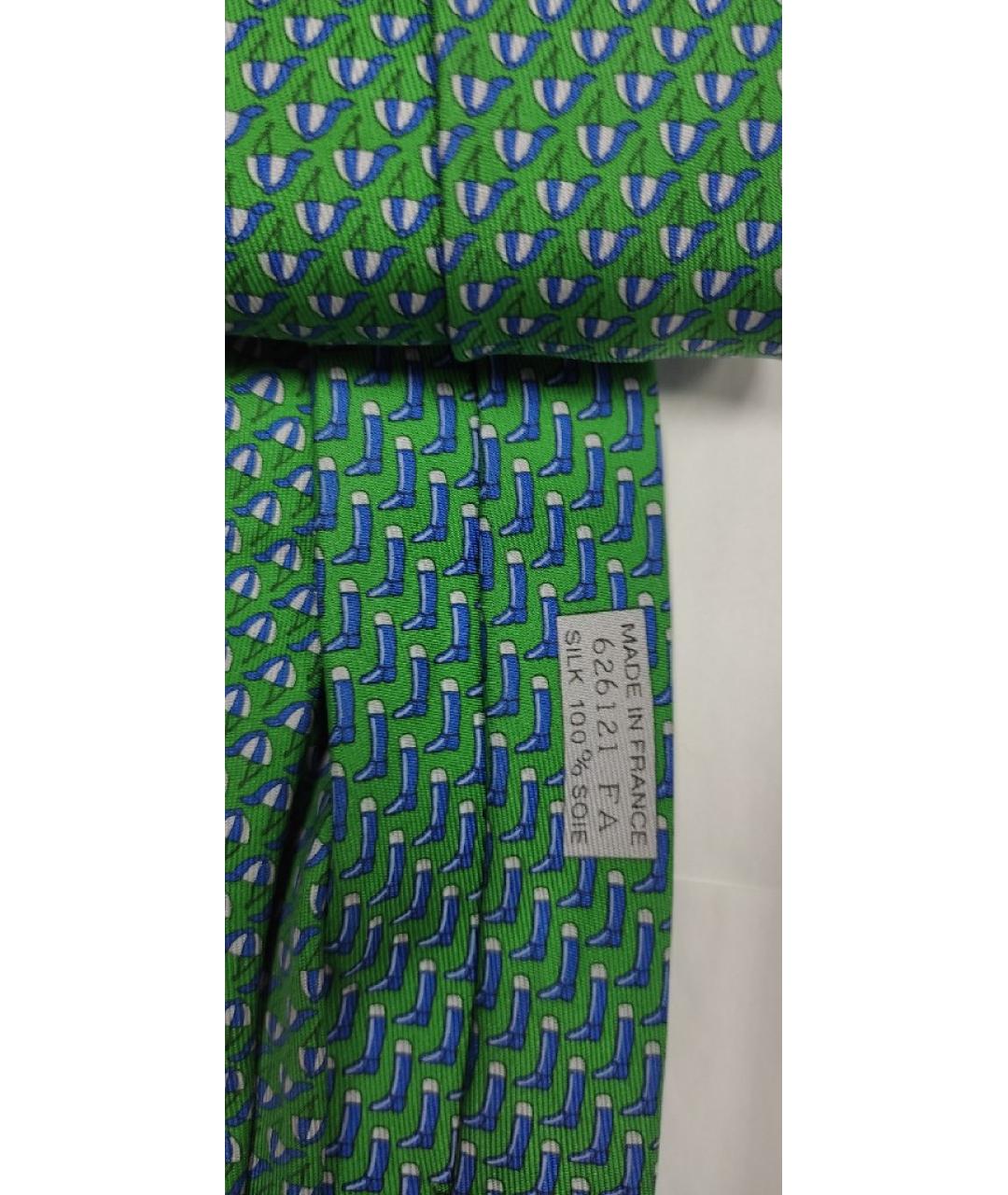 HERMES PRE-OWNED Зеленый шелковый галстук, фото 3