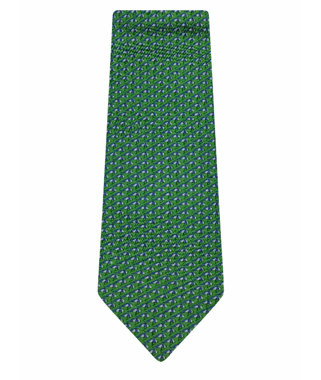 HERMES Зеленый шелковый галстук, фото 1