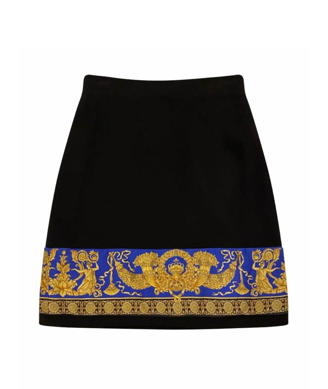 VERSACE Черная хлопко-эластановая юбка мини, фото 8