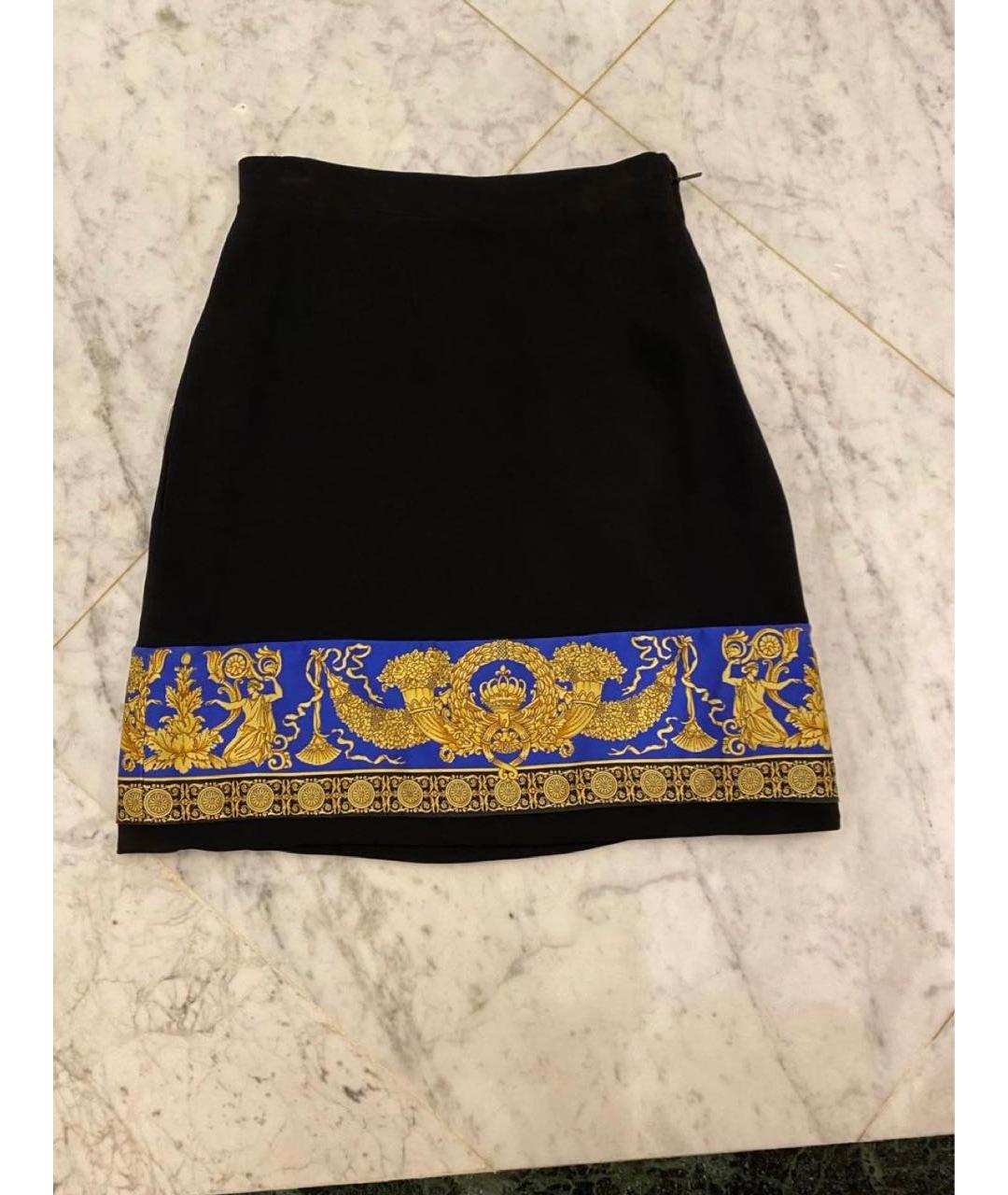 VERSACE Черная хлопко-эластановая юбка мини, фото 5