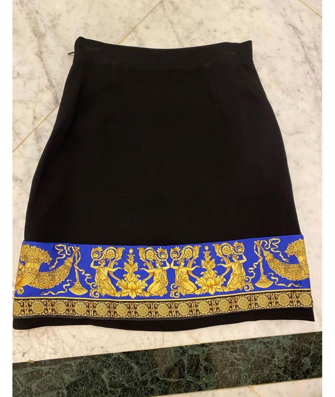 VERSACE Черная хлопко-эластановая юбка мини, фото 2