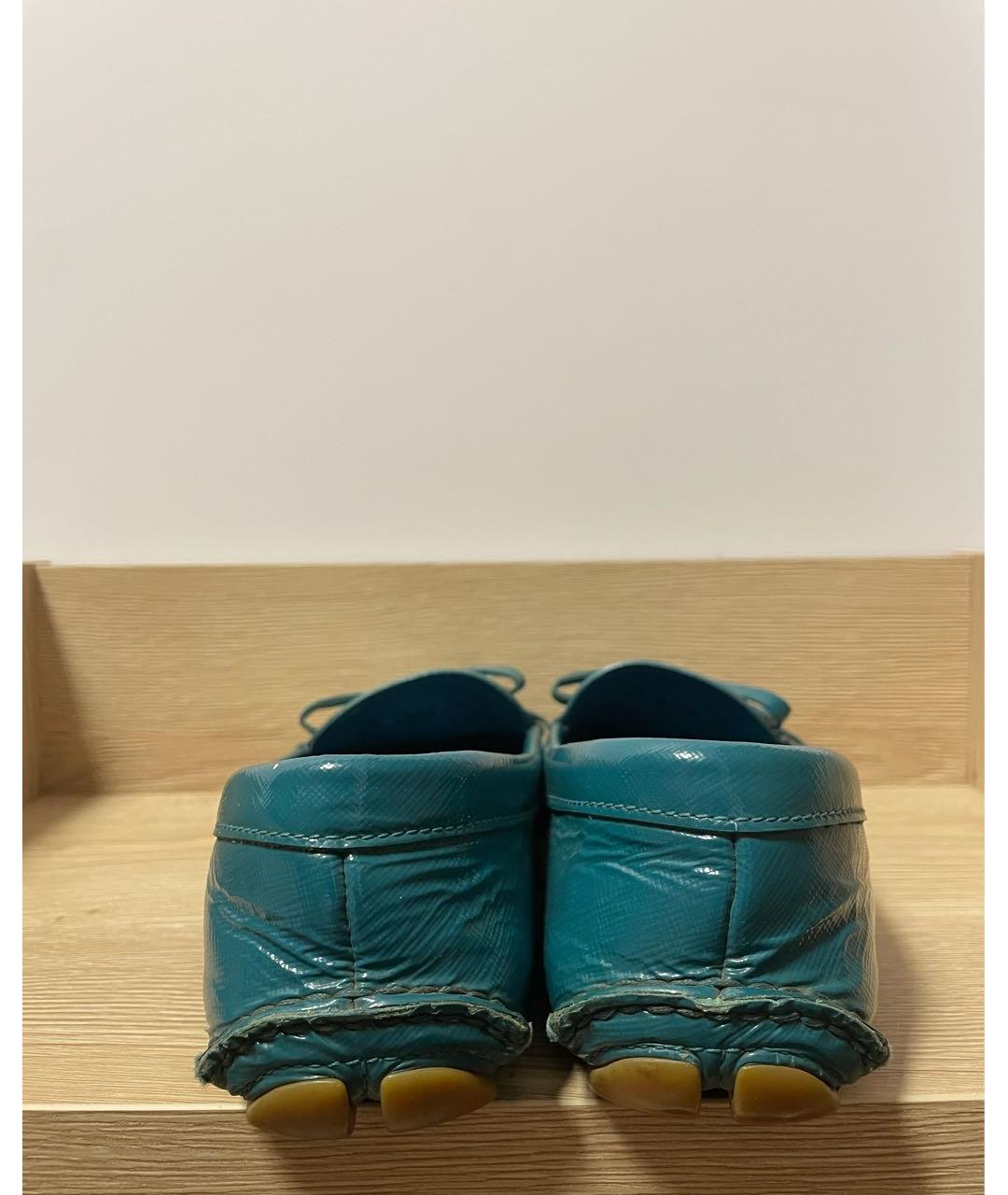 PRADA Бирюзовые мокасины из лакированной кожи, фото 4
