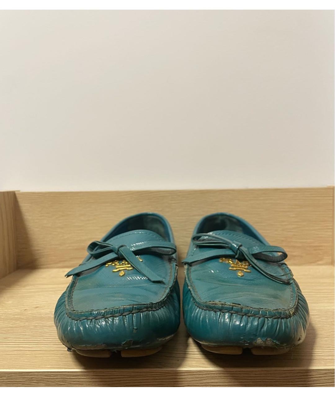 PRADA Бирюзовые мокасины из лакированной кожи, фото 3